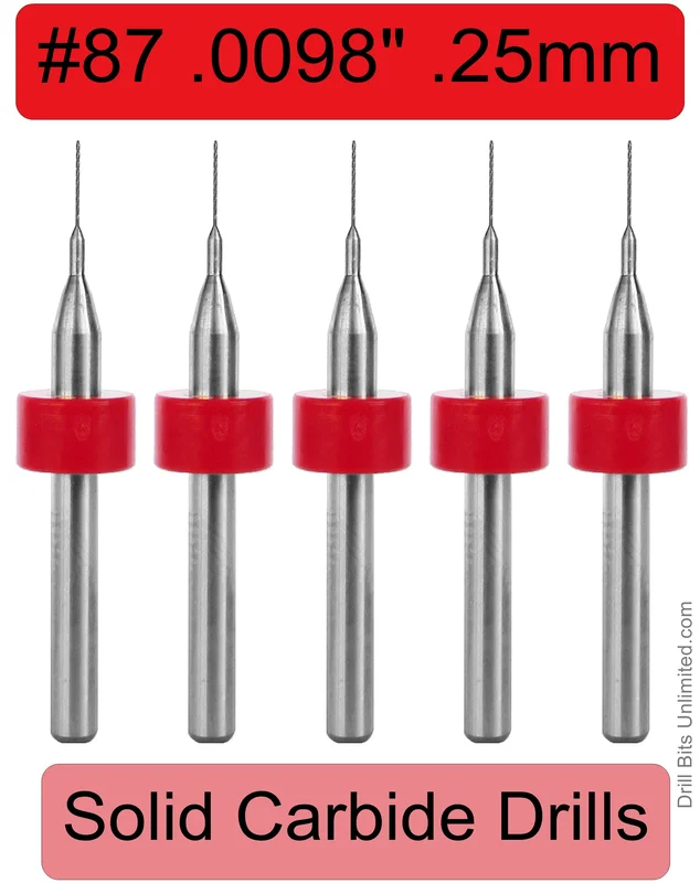 0.0100" (0.25mm, #87) Solid Carbide PCB Drill Bit Set, 5-Piece, 1/8" Shank