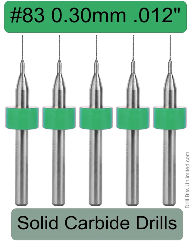 0.0120" (0.3mm, #83) Solid Carbide PCB Drill Bit Set, 5-Piece, 1/8" Shank