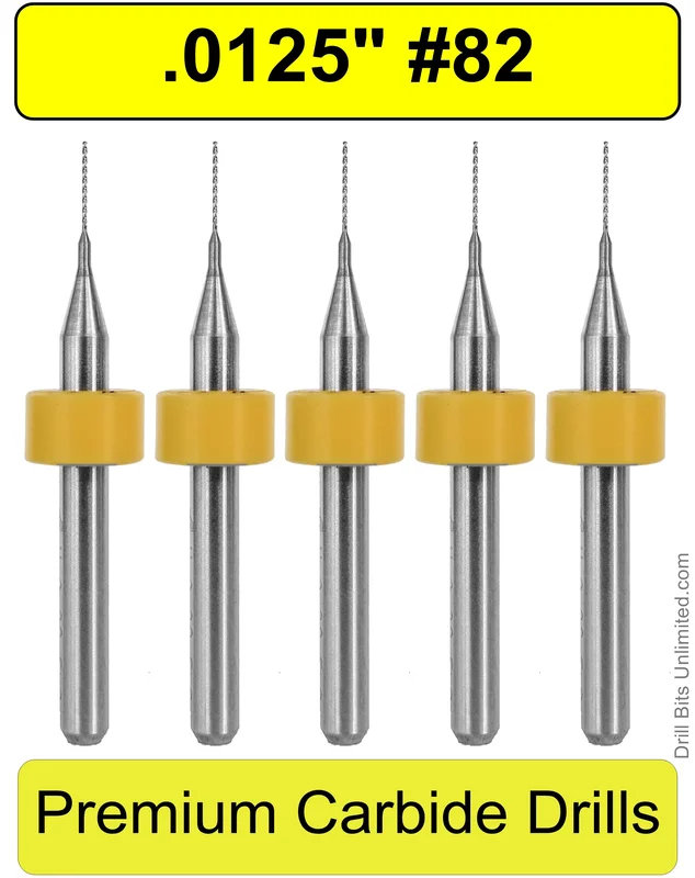 0.0125" (#82) Solid Carbide PCB Drill Bit Set, 5-Piece, 1/8" Shank