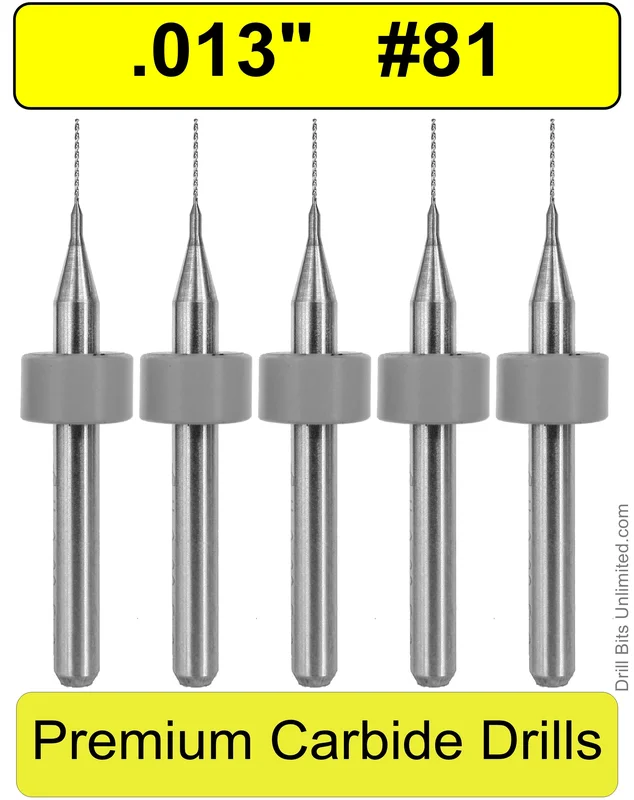 0.0130" (#81) Solid Carbide PCB Drill Bit Set, 5-Piece, 1/8" Shank