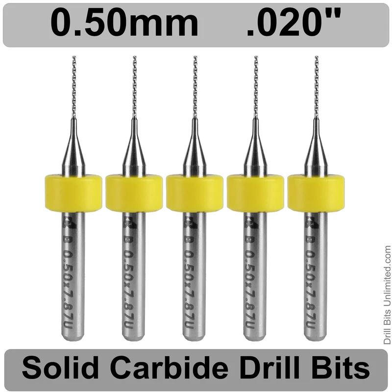 0.0200" (0.5mm, #76) Solid Carbide PCB Drill Bit Set, 5-Piece, 1/8" Shank