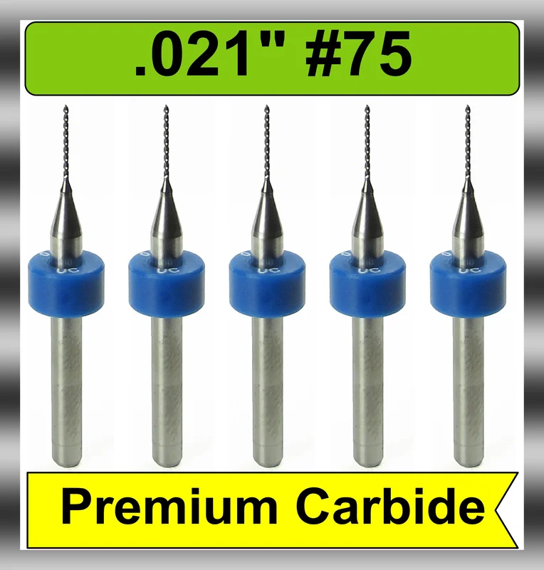 0.0210" (#75) Solid Carbide PCB Drill Bit Set, 5-Piece, 1/8" Shank