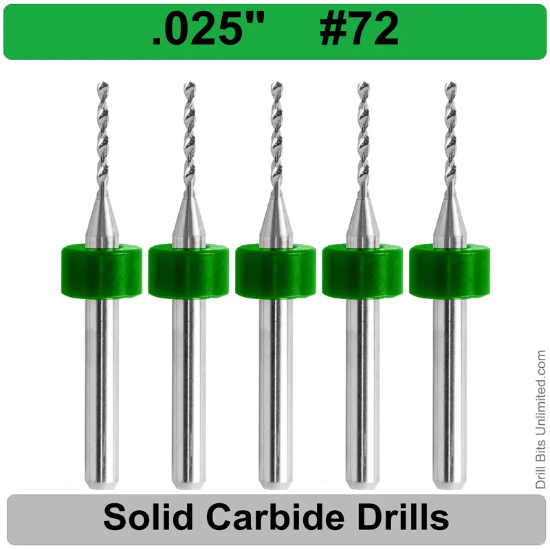 0.0250" (#72) Solid Carbide PCB Drill Bit Set, 5-Piece, 1/8" Shank