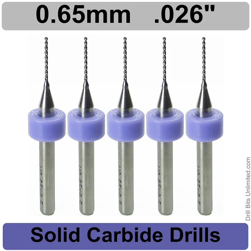 0.0260" (0.65mm, #71) Solid Carbide PCB Drill Bit Set, 5-Piece, 1/8" Shank