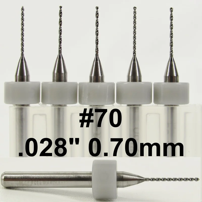 0.0280" (0.7mm, #70) Solid Carbide PCB Drill Bit Set, 5-Piece, 1/8" Shank