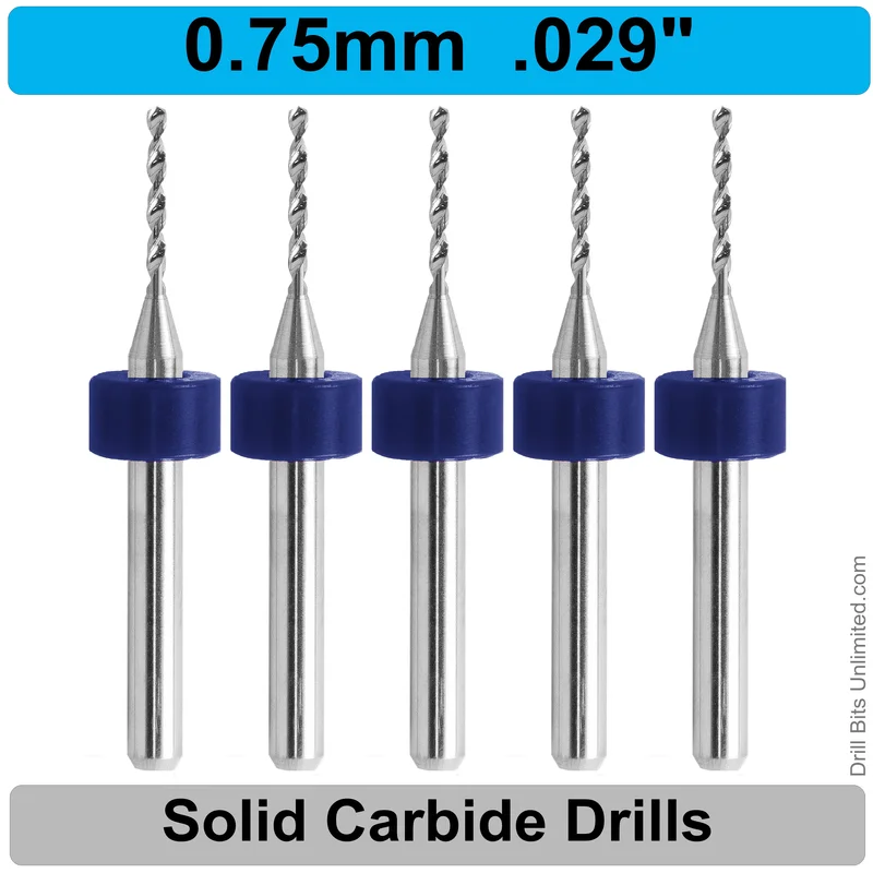 0.0290" (0.75mm, #69) Solid Carbide PCB Drill Bit Set, 5-Piece, 1/8" Shank