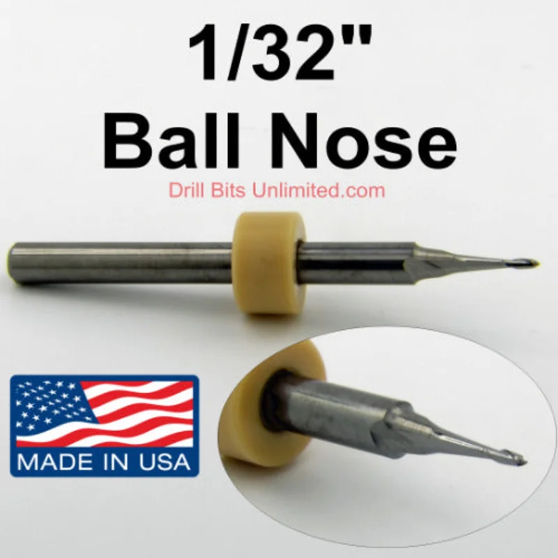 0.0312" (1/32") 2-Flute Ball Nose Carbide End Mill M201