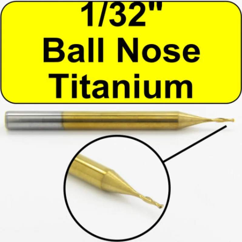 0.0312" (1/32") Diameter x .120" LOC Titanium Coated Ball Nose Carbide End Mill M208