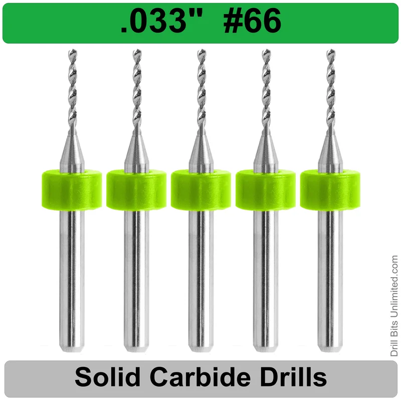 0.0330" (0.85mm, #66) Solid Carbide PCB Drill Bit Set, 5-Piece, 1/8" Shank