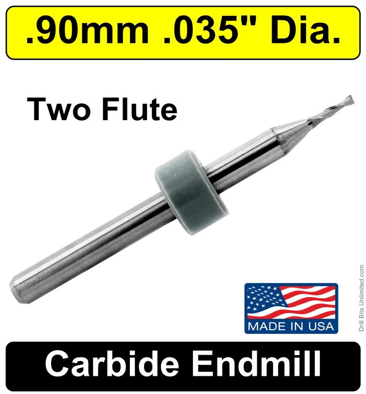 0.0354" (0.90mm) 2-Flute Square End Carbide End Mill M205