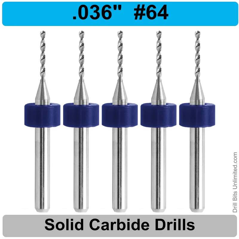 0.0360" (#64) Solid Carbide PCB Drill Bit Set, 5-Piece, 1/8" Shank