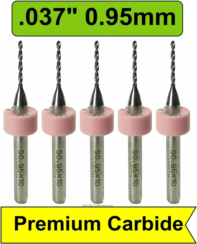 0.0370" (0.95mm, #63) Solid Carbide PCB Drill Bit Set, 5-Piece, 1/8" Shank
