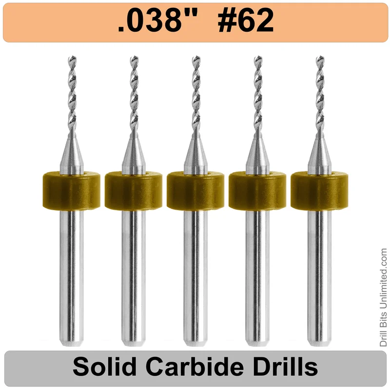 0.0380" (#62) Solid Carbide PCB Drill Bit Set, 5-Piece, 1/8" Shank