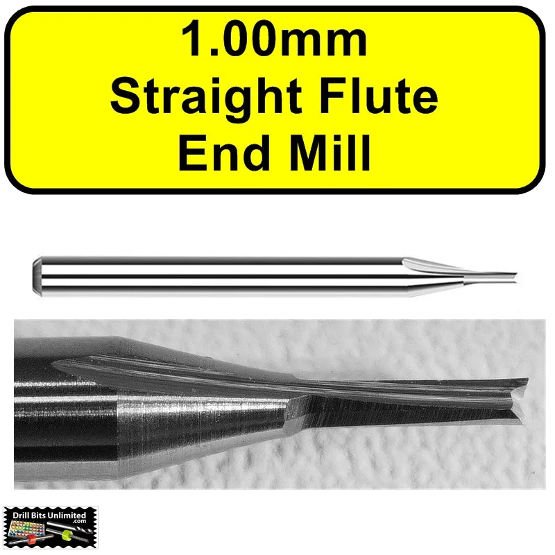 0.0394" (1.00mm) 2-Flute Straight Flute Carbide End Mill For Wood, Plastic and Acrylic M233