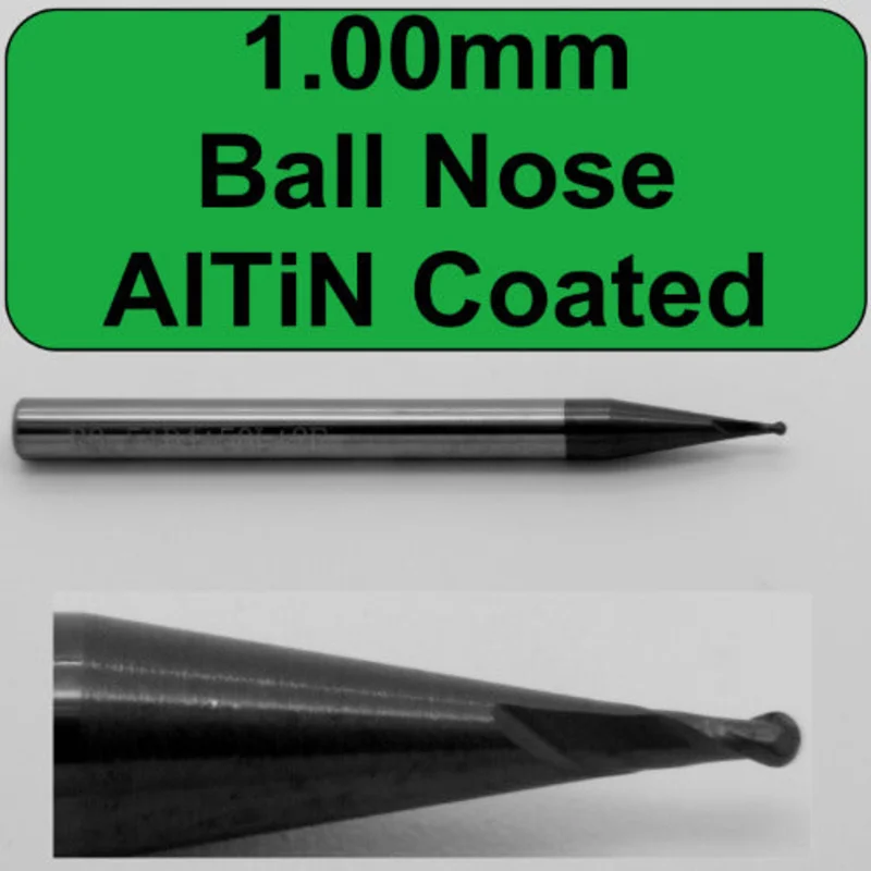 0.0394" (1.00mm) Diameter x .050" LOC 4.00mm shank AlTiN Coated Ball Nose End Mill M139