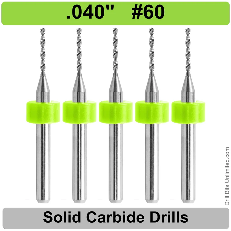 0.0400" (#60) Solid Carbide PCB Drill Bit Set, 5-Piece, 1/8" Shank