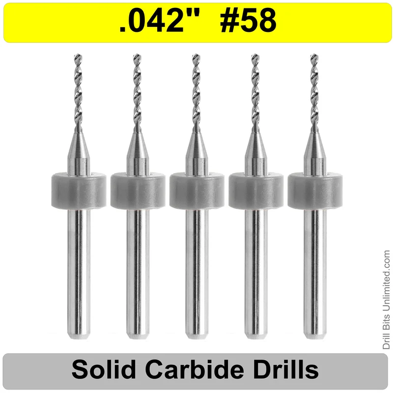 0.0420" (#58) Solid Carbide PCB Drill Bit Set, 5-Piece, 1/8" Shank