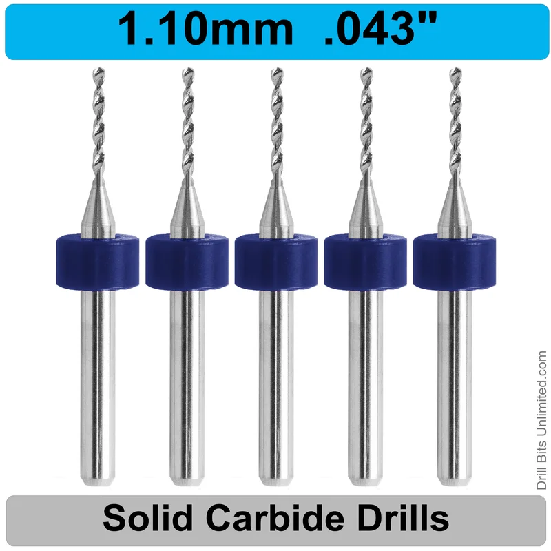 0.0430" (1.1mm, #57) Solid Carbide PCB Drill Bit Set, 5-Piece, 1/8" Shank