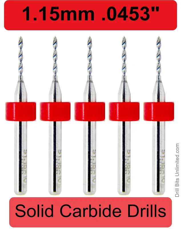 0.0450" (1.15mm) Solid Carbide PCB Drill Bit Set, 5-Piece, 1/8" Shank