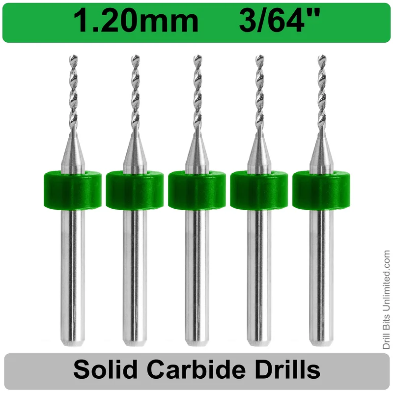 0.0470" (1.2mm, #56) Solid Carbide PCB Drill Bit Set, 5-Piece, 1/8" Shank