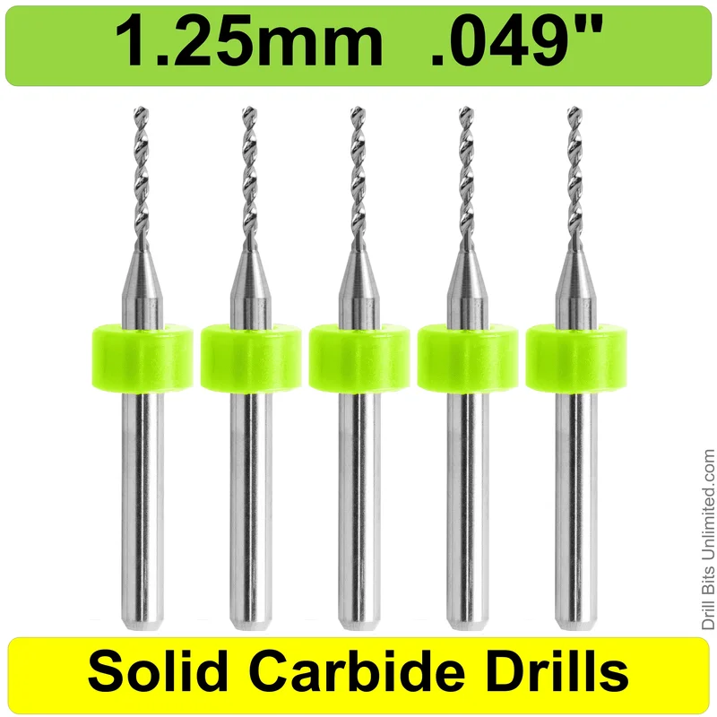 0.0490" (1.25mm) Solid Carbide PCB Drill Bit Set, 5-Piece, 1/8" Shank