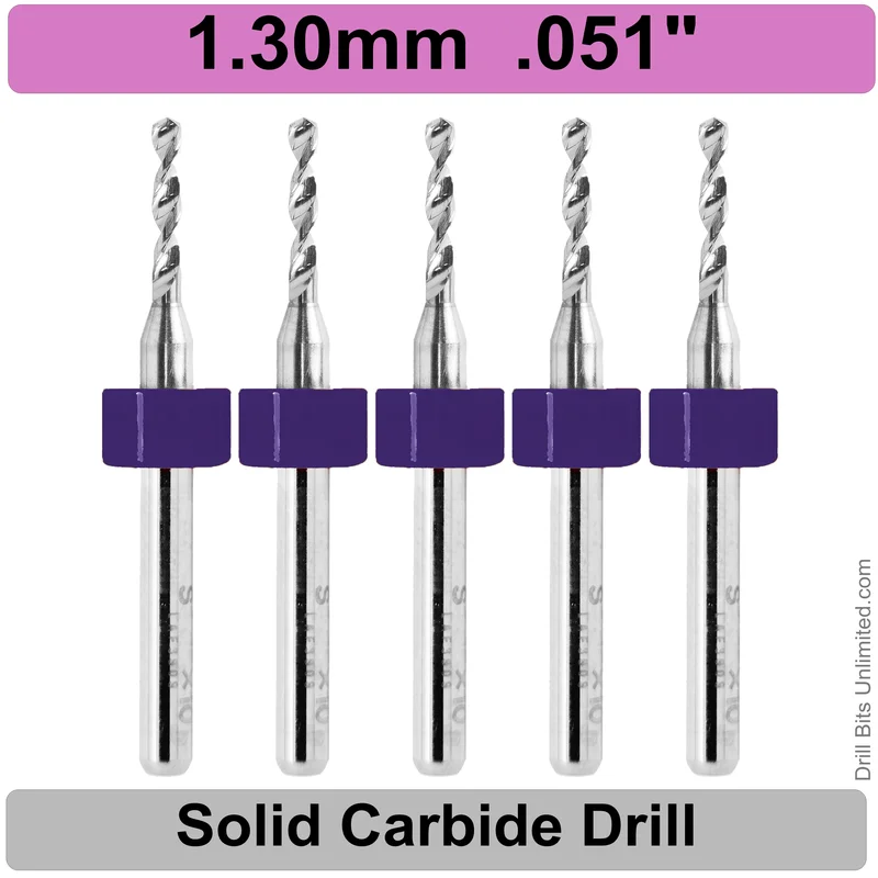 0.0510" (1.3mm) Solid Carbide PCB Drill Bit Set, 5-Piece, 1/8" Shank