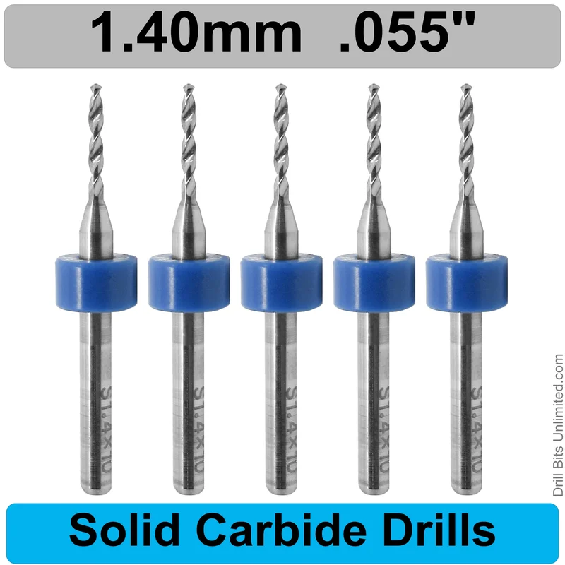 0.0550" (1.4mm, #54) Solid Carbide PCB Drill Bit Set, 5-Piece, 1/8" Shank