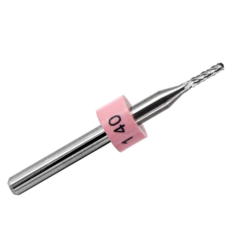 0.0551" (1.40mm) Diamond Flute Carbide Router, .275" LOC, Up Cut, Drill Point, 1/8" Shank R128