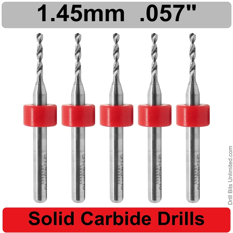 0.0570" (1.45mm) Solid Carbide PCB Drill Bit Set, 5-Piece, 1/8" Shank