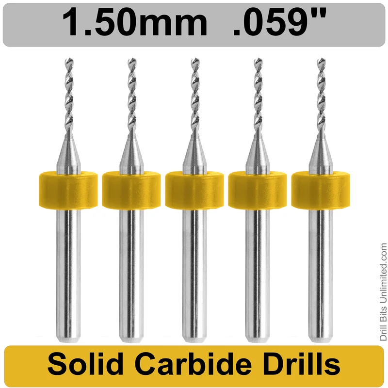 0.0590" (1.5mm, #53) Solid Carbide PCB Drill Bit Set, 5-Piece, 1/8" Shank