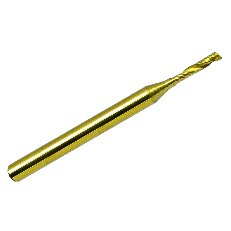0.0591" (1.50mm) x 8mm Flute Length Single O-Flute Carbide End Mill, TiN Coated, 1/8" Shank M129