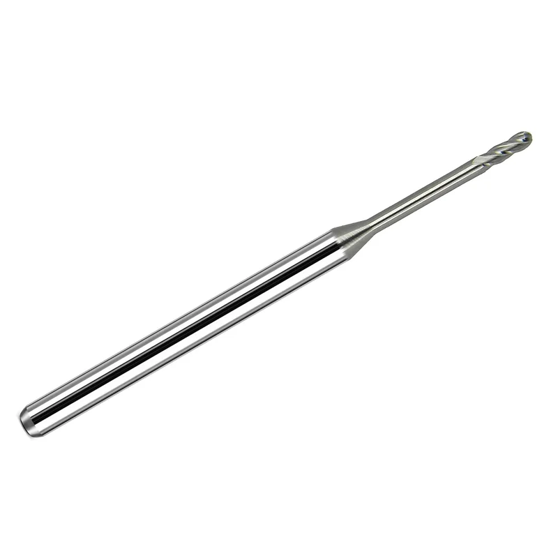 0.0600" Kyocera 4-Flute Extended Reach Ball Nose Carbide End Mill, Bright Uncoated, 1/8" Shank, USA Made, 1845-0600.600 K201