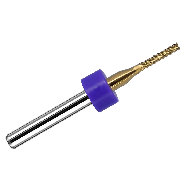 0.0625" (1/16) Diamond Flute Carbide Router Bit - Titanium Nitride Coated - Fish Tail Tip - .350" LOC - 1/8" Shank - M142