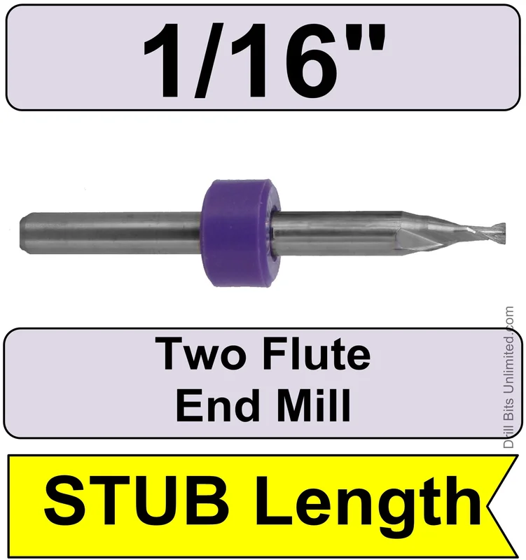 0.0625" (1/16") x .094" LOC STUB length 2-Flute UP Cut Carbide End Mill Square End - Made in U.S.A. M111ST