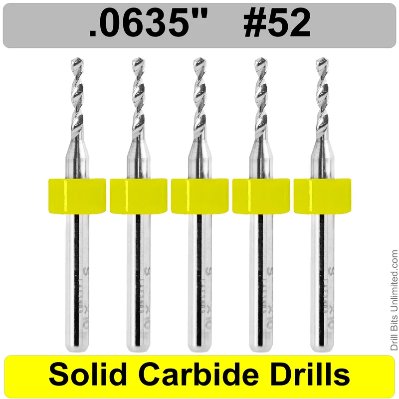 0.0635" (#52) Solid Carbide PCB Drill Bit Set, 5-Piece, 1/8" Shank