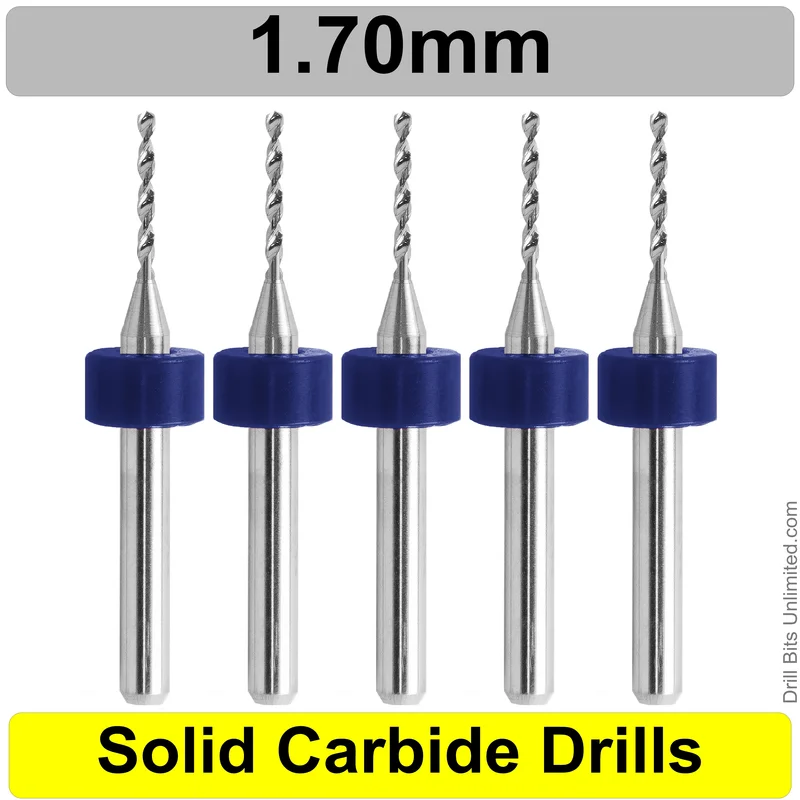 0.0670" (1.7mm, #51) Solid Carbide PCB Drill Bit Set, 5-Piece, 1/8" Shank