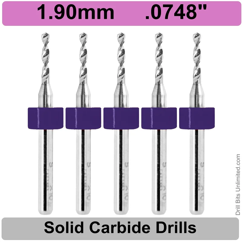0.0748" (1.9mm) Solid Carbide PCB Drill Bit Set, 5-Piece, 1/8" Shank