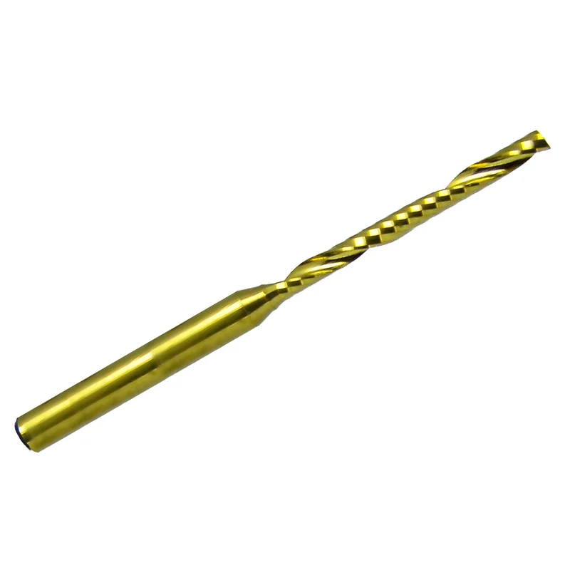 0.0787" (2.00mm) x 22mm (.866") Flute Length Single O-Flute Carbide End Mill, TiN Coated, 1/8" Shank M127