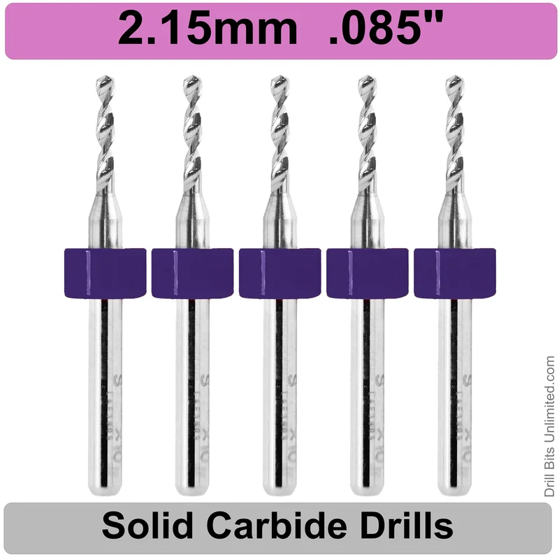 0.0846" (2.15mm) Solid Carbide PCB Drill Bit Set, 5-Piece, 1/8" Shank