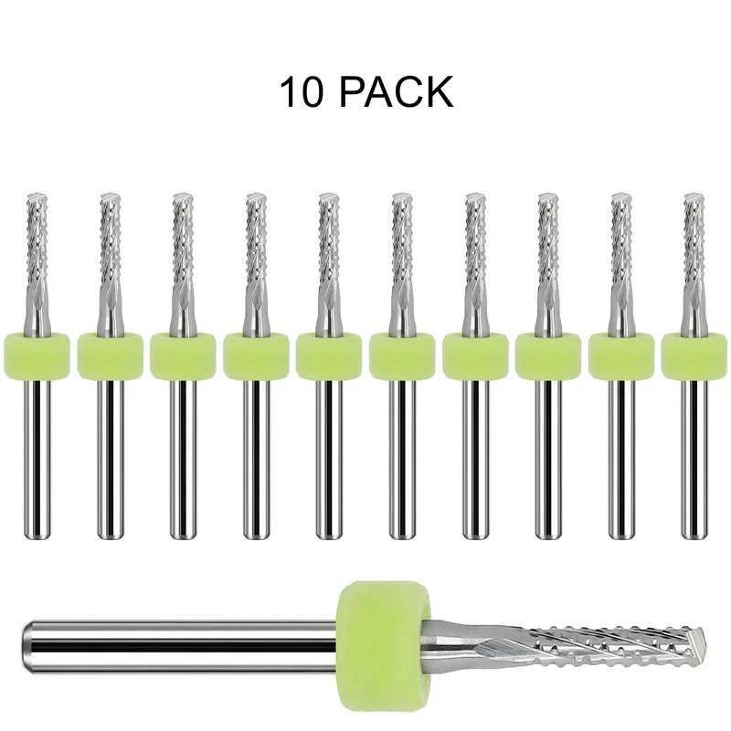 0.09375" / 3/32" Chip Breaker Router, Drill Point, .400" LOC, 1/8" Shank | Lightly Used 10 Pc URC165