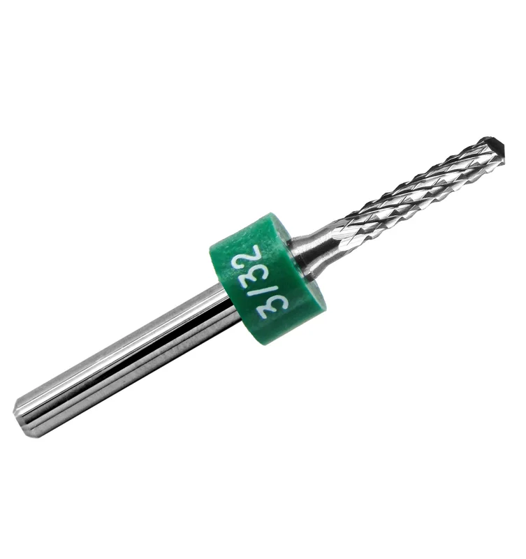 0.0938" (3/32) 2.40mm Diamond Flute Carbide Router, .400" LOC, Up Cut, Drill Point, 1/8" Shank R140A