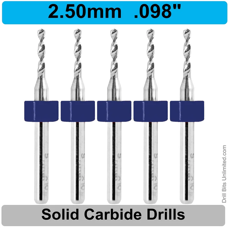 0.0980" (2.5mm, #40) Solid Carbide PCB Drill Bit Set, 5-Piece, 1/8" Shank