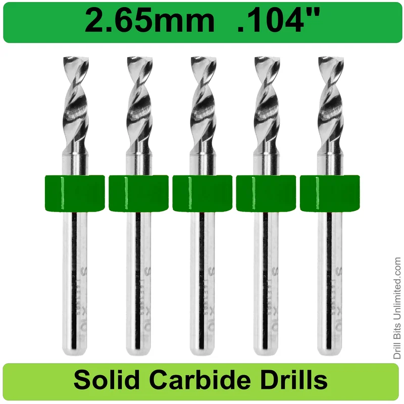 0.1040" (2.65mm, #37) Solid Carbide PCB Drill Bit Set, 5-Piece, 1/8" Shank