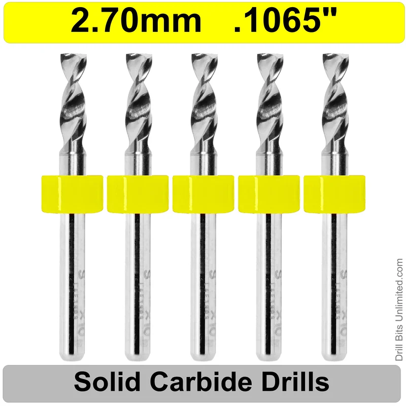0.1065" (2.7mm, #36) Solid Carbide PCB Drill Bit Set, 5-Piece, 1/8" Shank