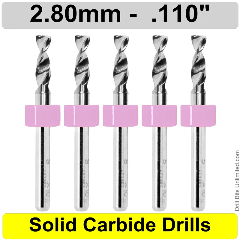 0.1100" (2.8mm, #35) Solid Carbide PCB Drill Bit Set, 5-Piece, 1/8" Shank