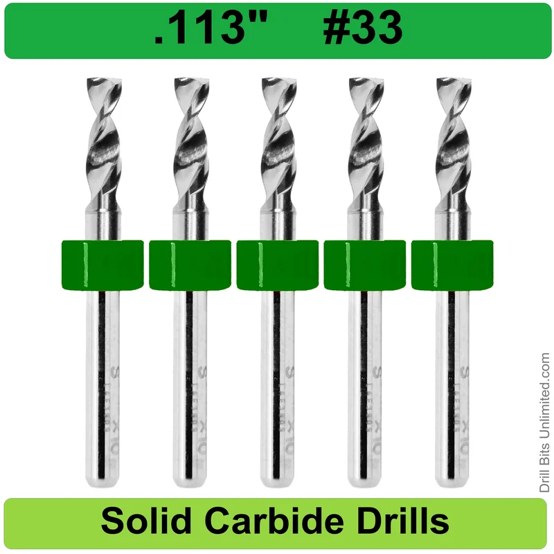 0.1130" (#33) Solid Carbide PCB Drill Bit Set, 5-Piece, 1/8" Shank
