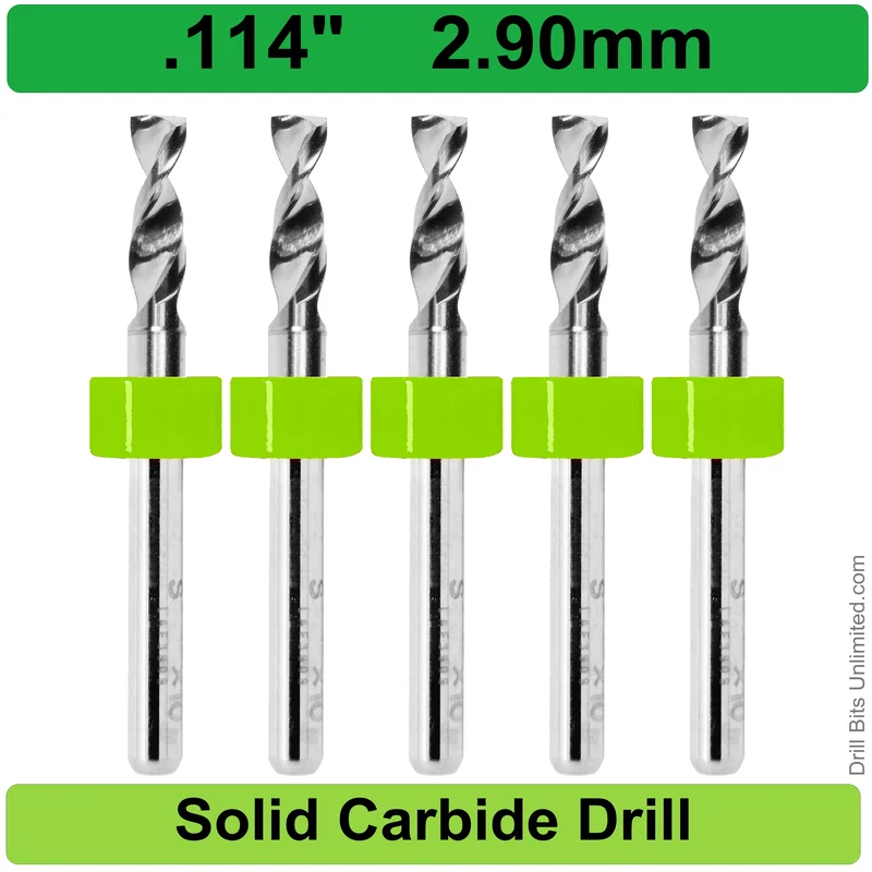 0.1140" (2.9mm) Solid Carbide PCB Drill Bit Set, 5-Piece, 1/8" Shank