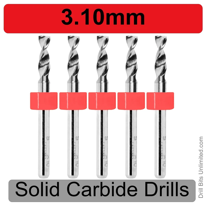 0.1220" (3.1mm) Solid Carbide PCB Drill Bit Set, 5-Piece, 1/8" Shank