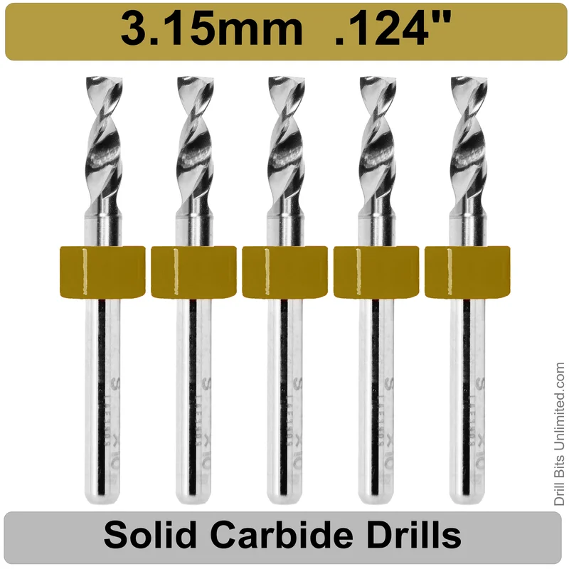 0.1240" (3.15mm) Solid Carbide PCB Drill Bit Set, 5-Piece, 1/8" Shank