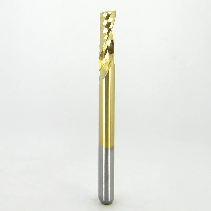 0.125" (1/8") O-Flute Single Flute End Mill TiN Coated Solid Carbide 10mm LOC 1/8" Shank 1.50" OAL